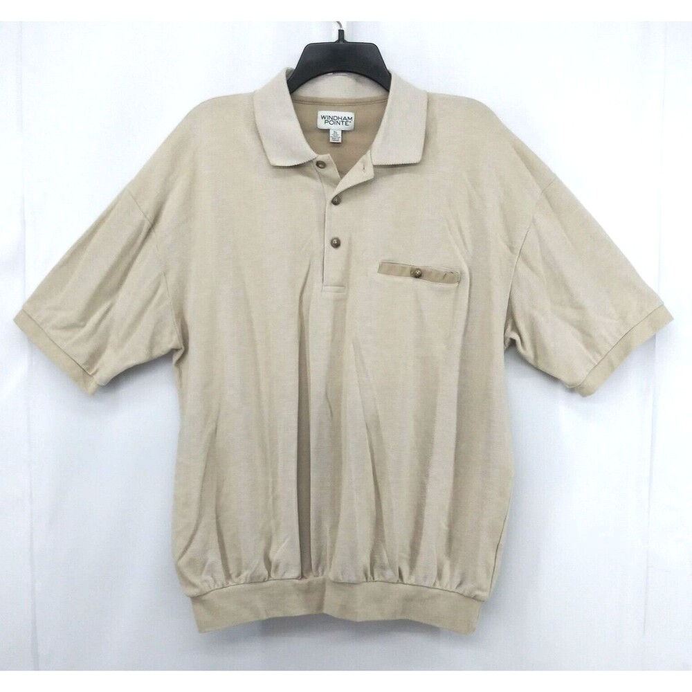 Windham Pointe Polo Shirt Mens Size XL Tan Striped Short Sleeve Pullover Top